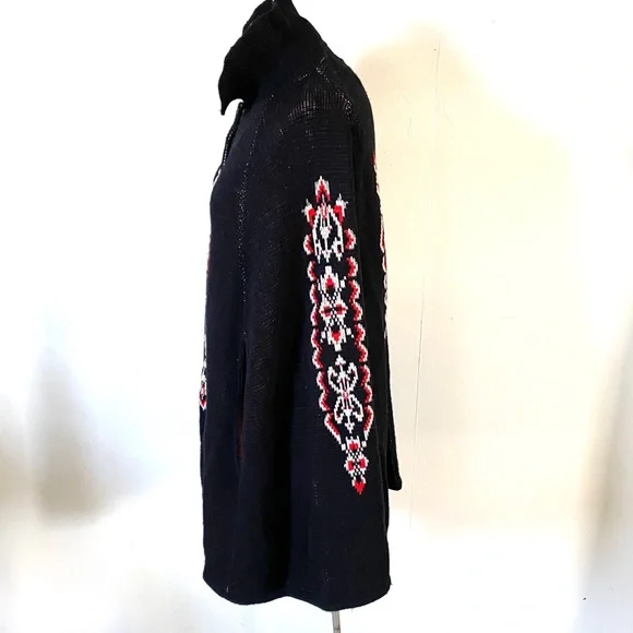 Vintage 70’s Fair Isle Poncho Cape Sturbridge By Roosevelt Black Red Knit Womens - Picture 5 of 11